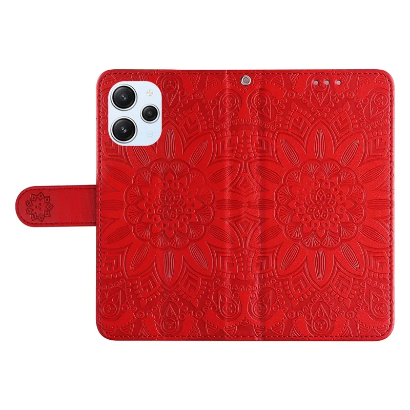 PU Leather Cover for Xiaomi Redmi 12 4G , Sunflower Imprinted Wallet Anti-Scratch Smartphone Case - Red