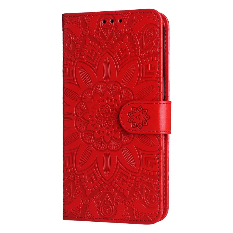 PU Leather Cover for Xiaomi Redmi 12 4G , Sunflower Imprinted Wallet Anti-Scratch Smartphone Case - Red