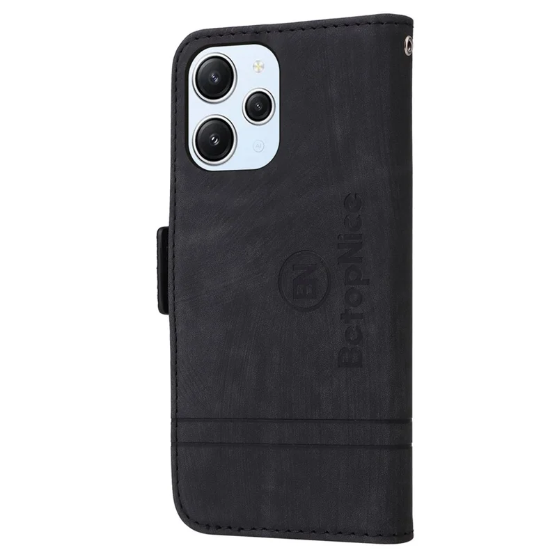 BETOPNICE 001 Para Xiaomi Redmi 12 4G Funda Protectora para Smartphone a Prueba de Golpes Funda de Cartera de Cuero PU con Soporte - Negro