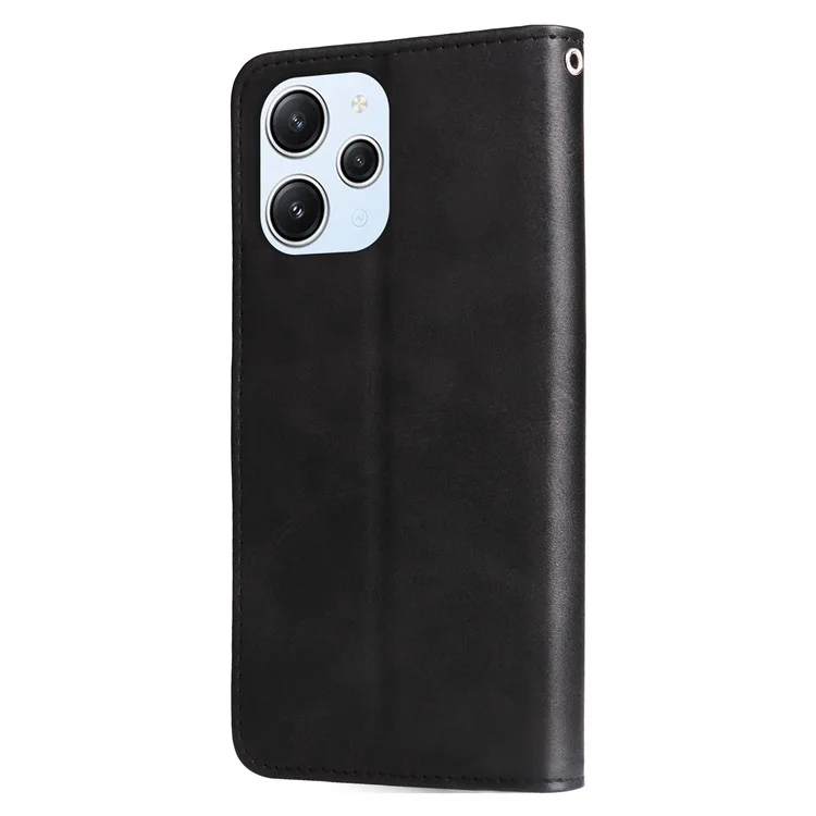Pour Xiaomi Redmi 12 4G Calf Texture Phone Case Anti-Scratch Zipper Pocket Wallet Foldable Stand Phone Cover - Noir