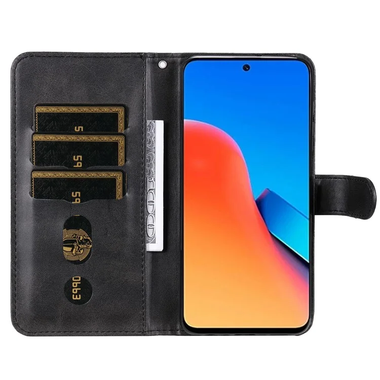 Pour Xiaomi Redmi 12 4G Calf Texture Phone Case Anti-Scratch Zipper Pocket Wallet Foldable Stand Phone Cover - Noir