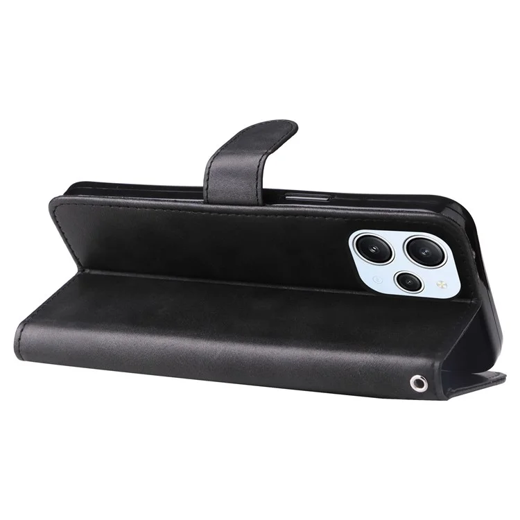 Pour Xiaomi Redmi 12 4G Calf Texture Phone Case Anti-Scratch Zipper Pocket Wallet Foldable Stand Phone Cover - Noir
