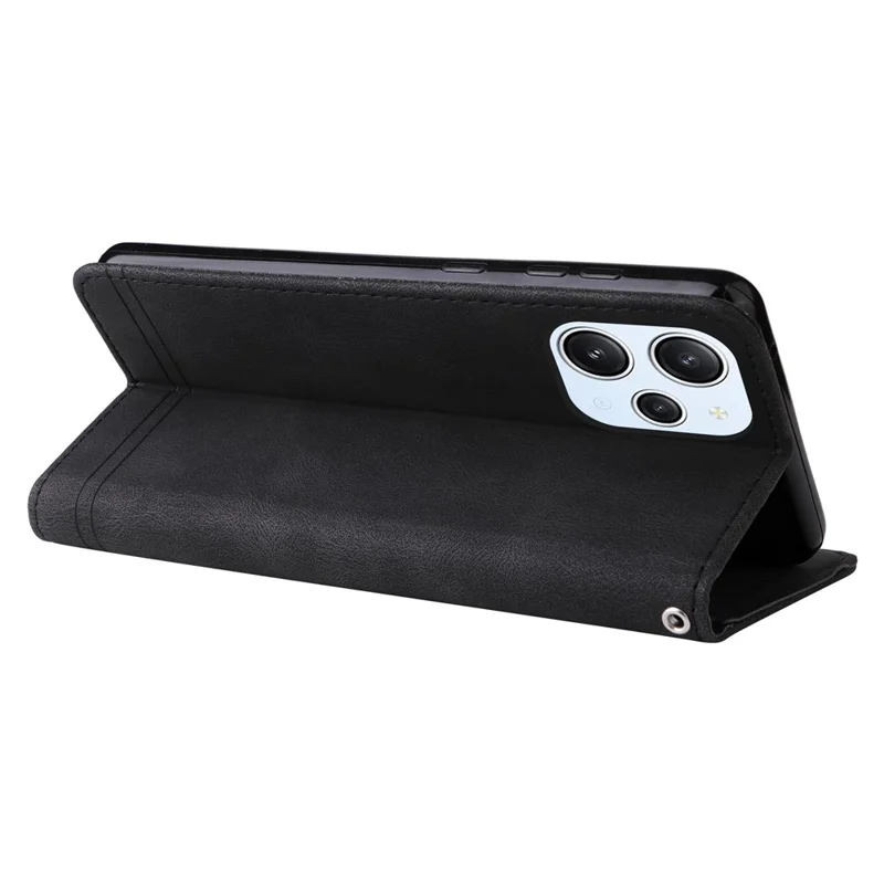 For Xiaomi Redmi 12 4G Leather Wallet Cases Skin Touch Phone Cover Stand with Strap - Black