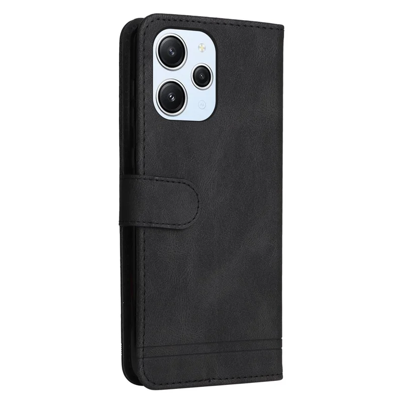 For Xiaomi Redmi 12 4G Leather Wallet Cases Skin Touch Phone Cover Stand with Strap - Black