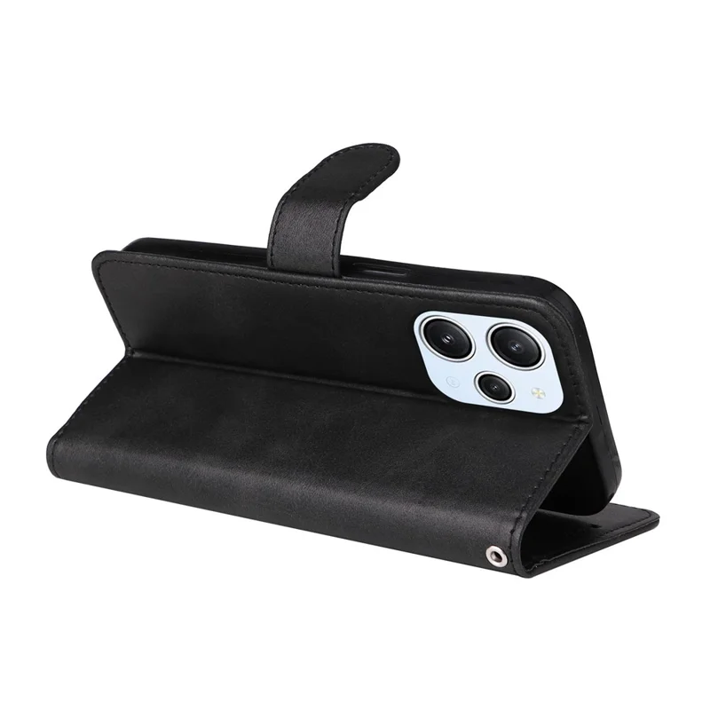 Для Xiaomi Redmi 12 4G Anti-Scratch Phone Case Calf Texture Wallet Phone Case Stand Flip Phone Shell Cover - Black