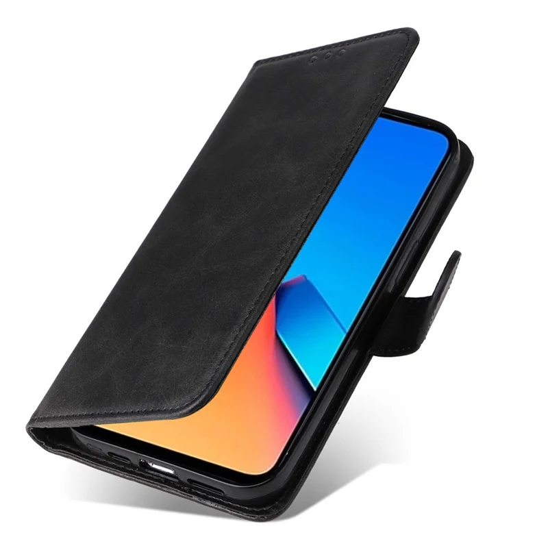 Для Xiaomi Redmi 12 4G Anti-Scratch Phone Case Calf Texture Wallet Phone Case Stand Flip Phone Shell Cover - Black