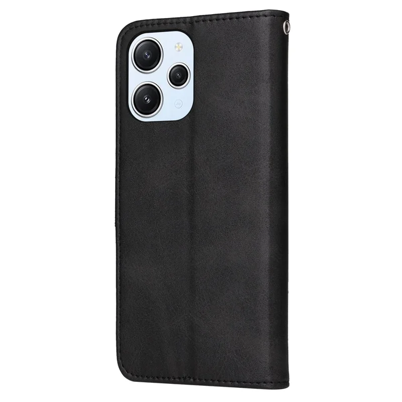 Для Xiaomi Redmi 12 4G Anti-Scratch Phone Case Calf Texture Wallet Phone Case Stand Flip Phone Shell Cover - Black