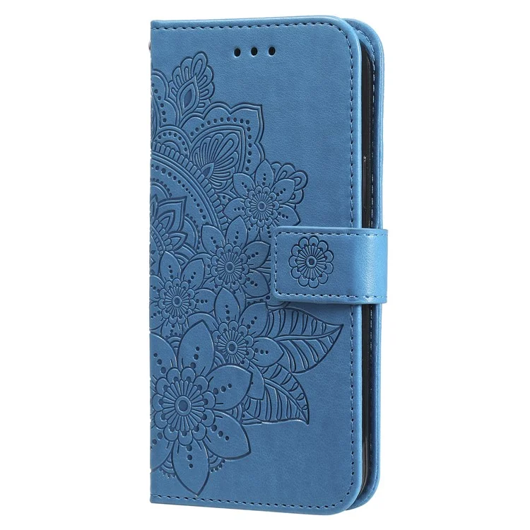 Pour Xiaomi Redmi 12 4G Imprinted Flower PU Leather Cover Phone Case Mobile Phone Shell Stand Wallet - Blue