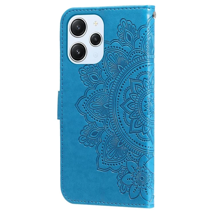 Pour Xiaomi Redmi 12 4G Imprinted Flower PU Leather Cover Phone Case Mobile Phone Shell Stand Wallet - Blue