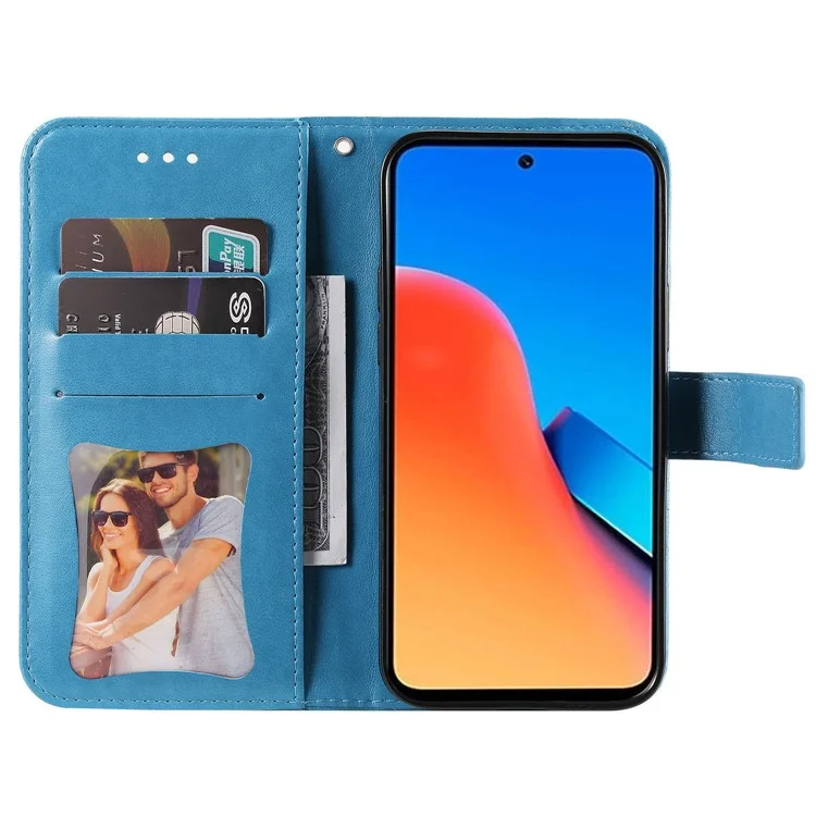 Pour Xiaomi Redmi 12 4G Imprinted Flower PU Leather Cover Phone Case Mobile Phone Shell Stand Wallet - Blue