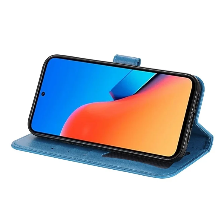 Pour Xiaomi Redmi 12 4G Imprinted Flower PU Leather Cover Phone Case Mobile Phone Shell Stand Wallet - Blue