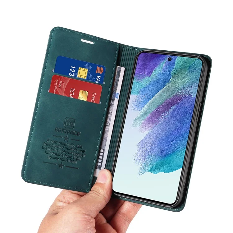 Betopnice 003 Para Samsung Galaxy A52 4G / A52s 5G / A52 5G RFID Bloqueo Flip Cover Willet PU Cuero de Cuero Funra de Teléfono Con Cáscara - Verde