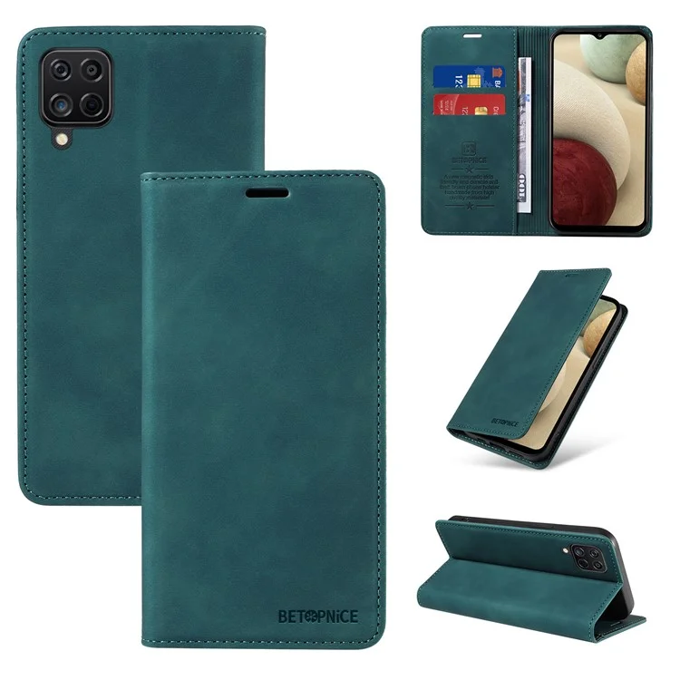 BETOPNICE 003 para Samsung Galaxy A12 / M12 / F12 Funda de Cuero Sintético con Tapa y Soporte Bloqueo RFID Cartera - Verde