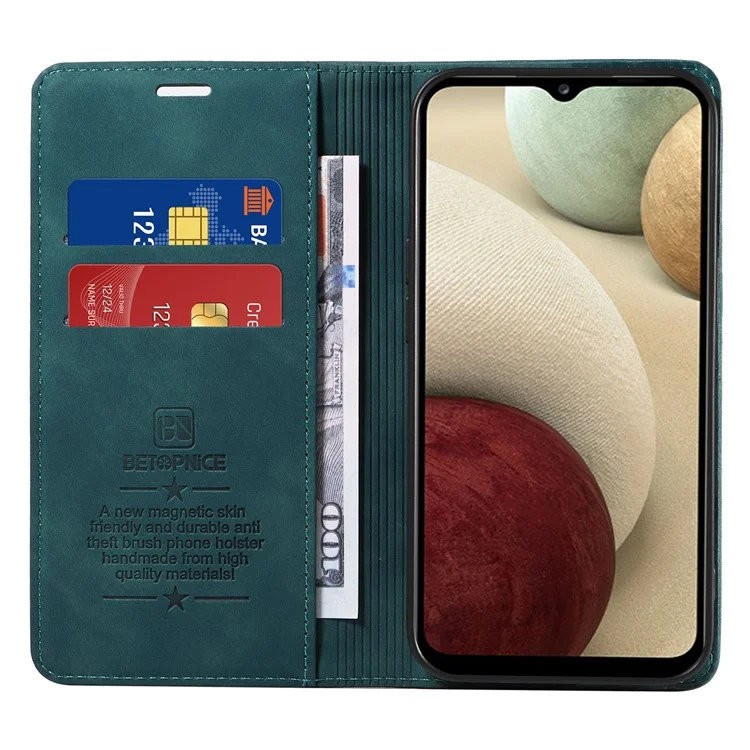 BETOPNICE 003 para Samsung Galaxy A12 / M12 / F12 Funda de Cuero Sintético con Tapa y Soporte Bloqueo RFID Cartera - Verde