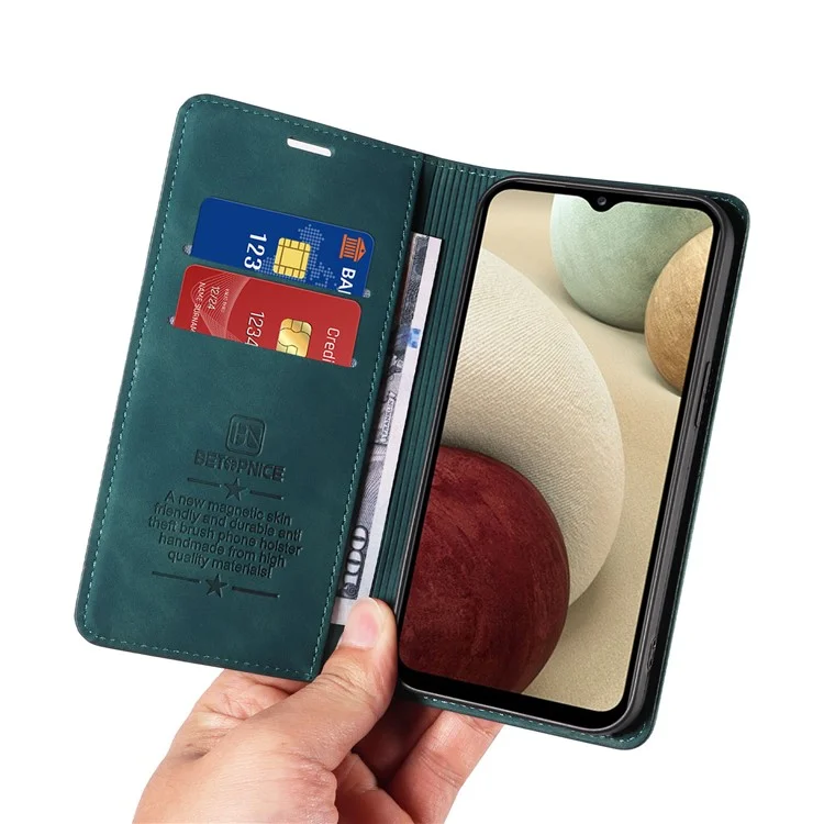 BETOPNICE 003 para Samsung Galaxy A12 / M12 / F12 Funda de Cuero Sintético con Tapa y Soporte Bloqueo RFID Cartera - Verde