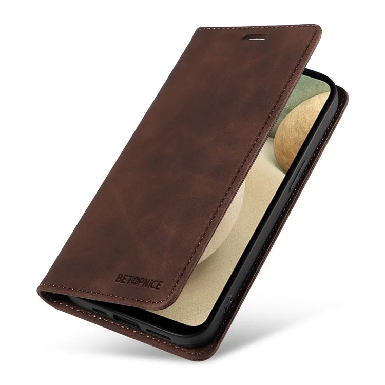 BETOPNICE 003 For Samsung Galaxy A12 / M12 / F12 PU Leather Flip Cover Stand Phone Case RFID Blocking Wallet - Brown