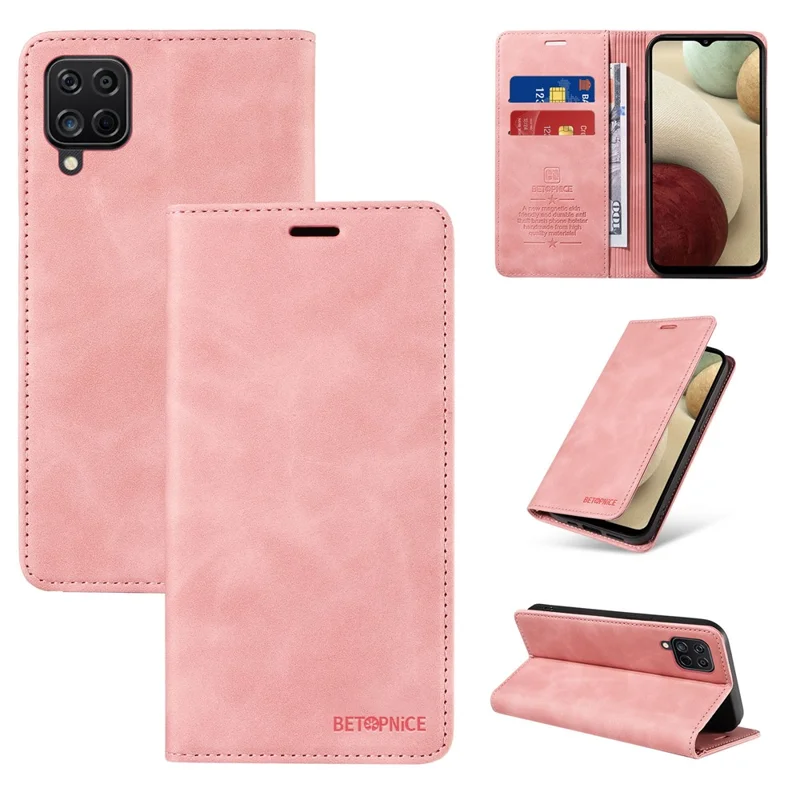 BETOPNICE 003 Для Samsung Galaxy A12 / M12 / F12 PU кожаный флип-чехол стойка Чехол для телефона RFID блокирующий кошелек - розовый