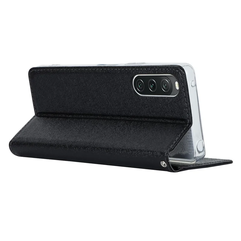 For Sony Xperia 10 V Anti-Fingerprint PU Leather Wallet Phone Case Silk Texture Stand Cover - Black