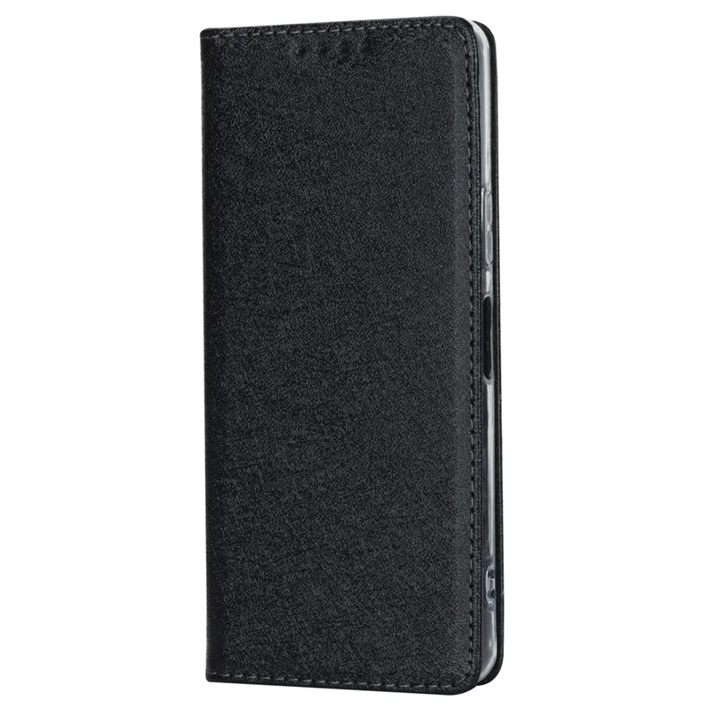 For Sony Xperia 10 V Anti-Fingerprint PU Leather Wallet Phone Case Silk Texture Stand Cover - Black