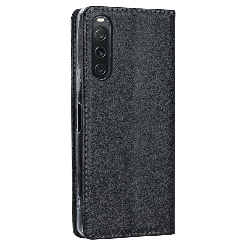 For Sony Xperia 10 V Anti-Fingerprint PU Leather Wallet Phone Case Silk Texture Stand Cover - Black