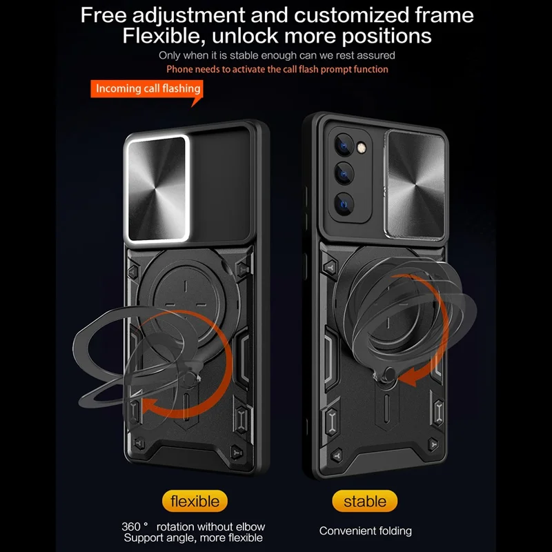 Kickstand Case for Samsung Galaxy S20 FE / S20 FE 5G / S20 FE 2022 / S20 Lite , Slide Camera Lid PC+TPU Phone Cover - Red