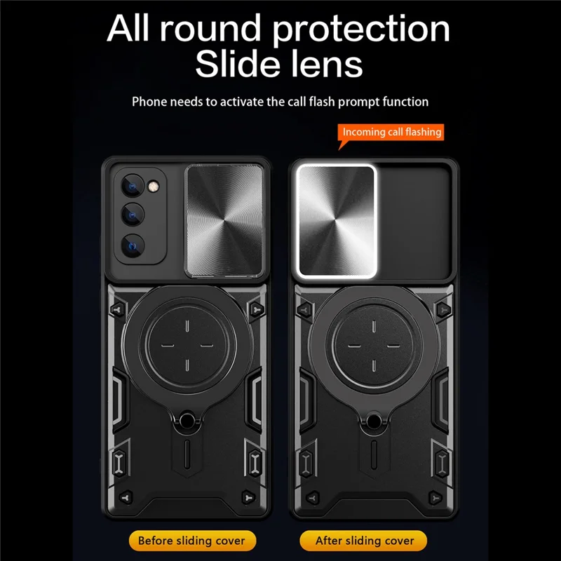 Kickstand Case for Samsung Galaxy S20 FE / S20 FE 5G / S20 FE 2022 / S20 Lite , Slide Camera Lid PC+TPU Phone Cover - Red