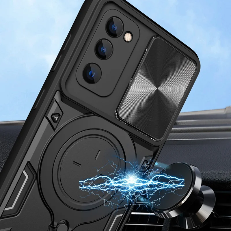 Kickstand Case for Samsung Galaxy S20 FE / S20 FE 5G / S20 FE 2022 / S20 Lite , Slide Camera Lid PC+TPU Phone Cover - Red