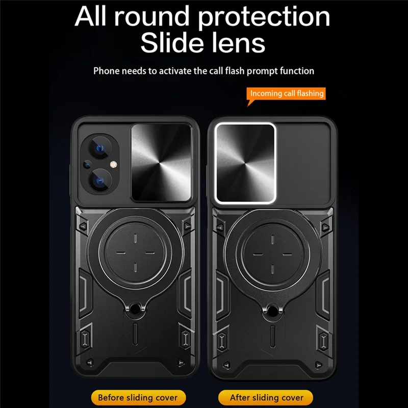 Ring Kickstand Phone Case for Xiaomi Poco M5 5G , Slide Camera Protection PC+TPU Phone Cover - Purple