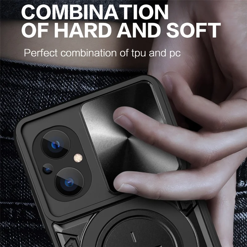 Ring Kickstand Phone Case for Xiaomi Poco M5 5G , Slide Camera Protection PC+TPU Phone Cover - Purple