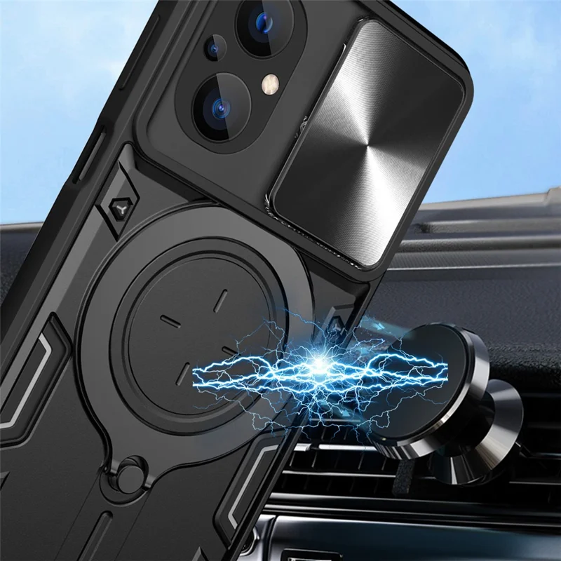 Ring Kickstand Phone Case for Xiaomi Poco M5 5G , Slide Camera Protection PC+TPU Phone Cover - Purple