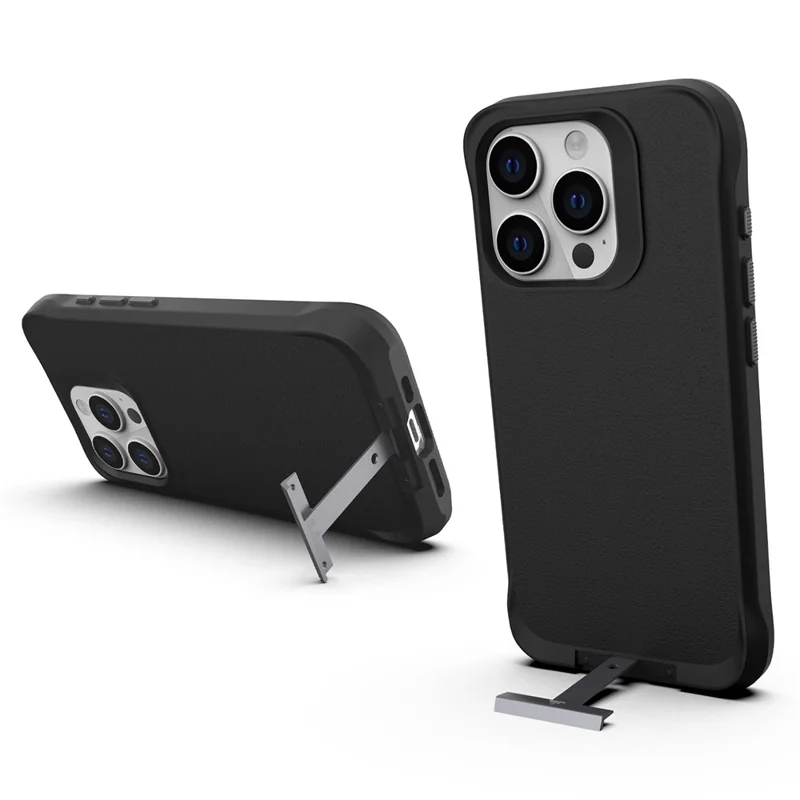 Taurustar Series For iPhone 15 Pro Max Kickstand Cover Compatible with MagSafe Microfiber Lining PC+TPU Phone Case - Black