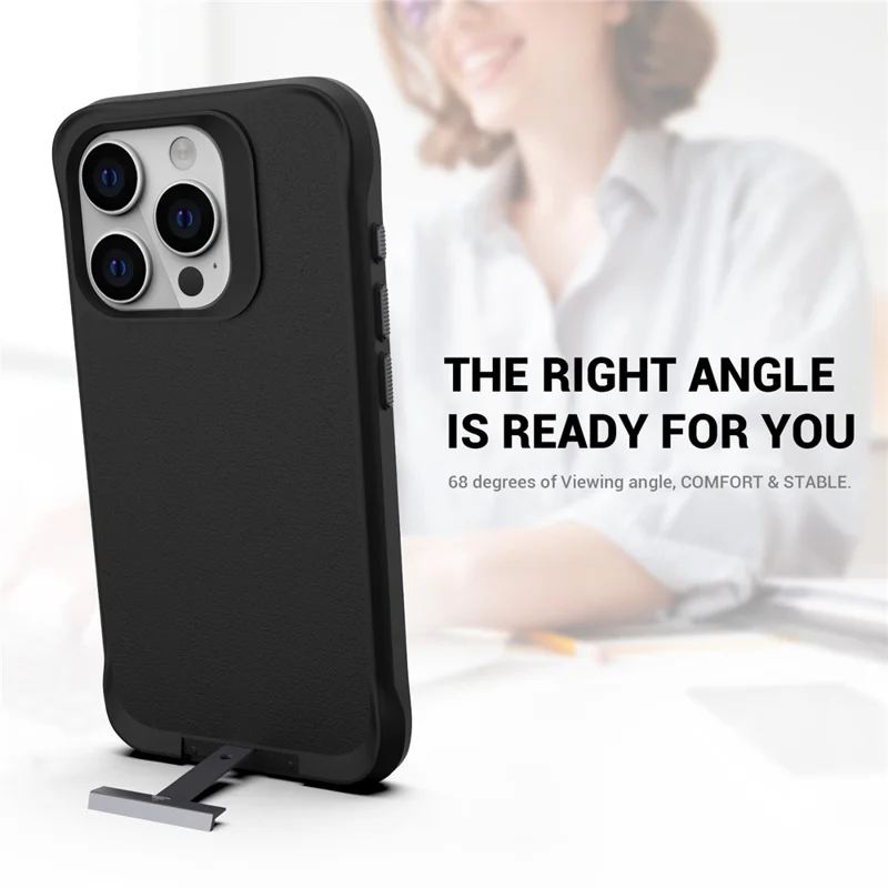 Taurustar Series For iPhone 15 Pro Max Kickstand Cover Compatible with MagSafe Microfiber Lining PC+TPU Phone Case - Black