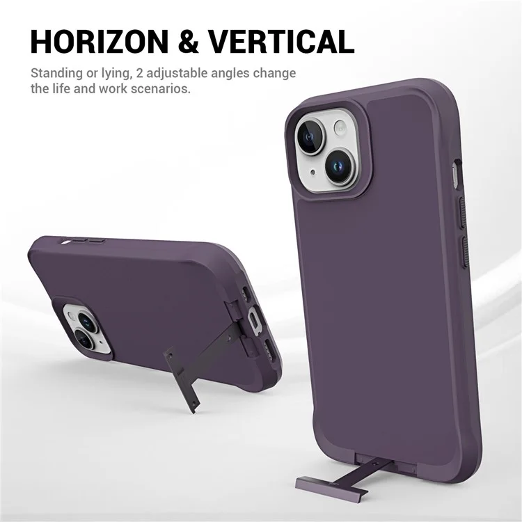 Copertina di Cavalletto Della Serie Taurustar Per Iphone 15 Plus Case Microfibra Lising PC+TPU Magnetic Telefon Shell - Viola Scuro