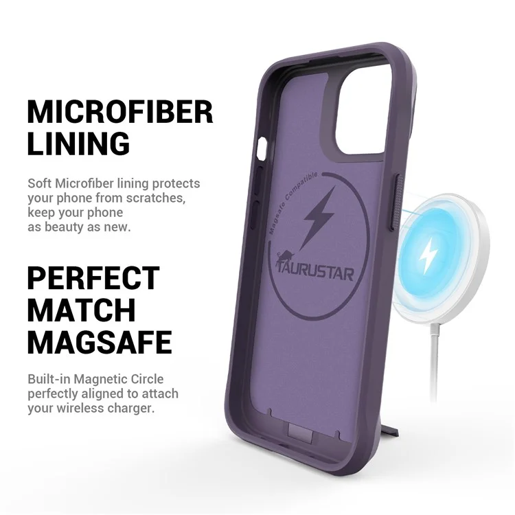 Serie Taurustar Per Iphone 14 Case Pc+copertina Telefonica Magnetica Tpu Con Cavalletto Estraibile - Viola Scuro