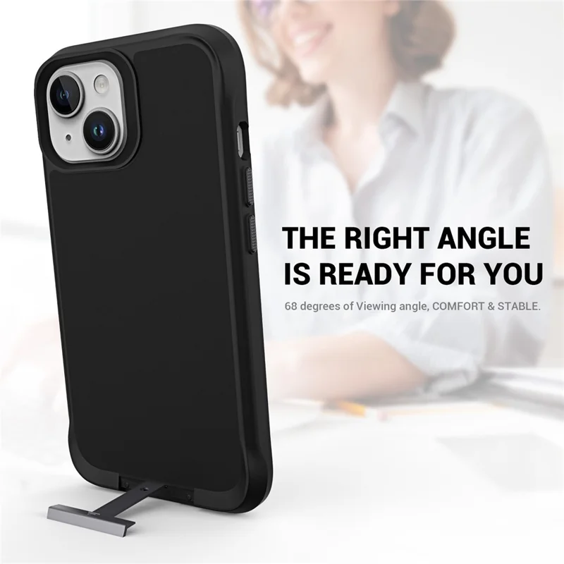 Série Taurustar Para Iphone 15 Kickstand Cover Microfiber Forro PC+TPU Caixa de Telefone Compatível Com MagSafe - Preto