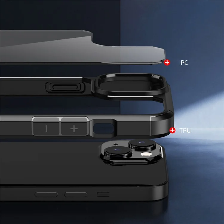 Defense Armor Series for iPhone 15 Plus Anti-Scratch Phone Case PC + TPU Clear Back Cover - Black