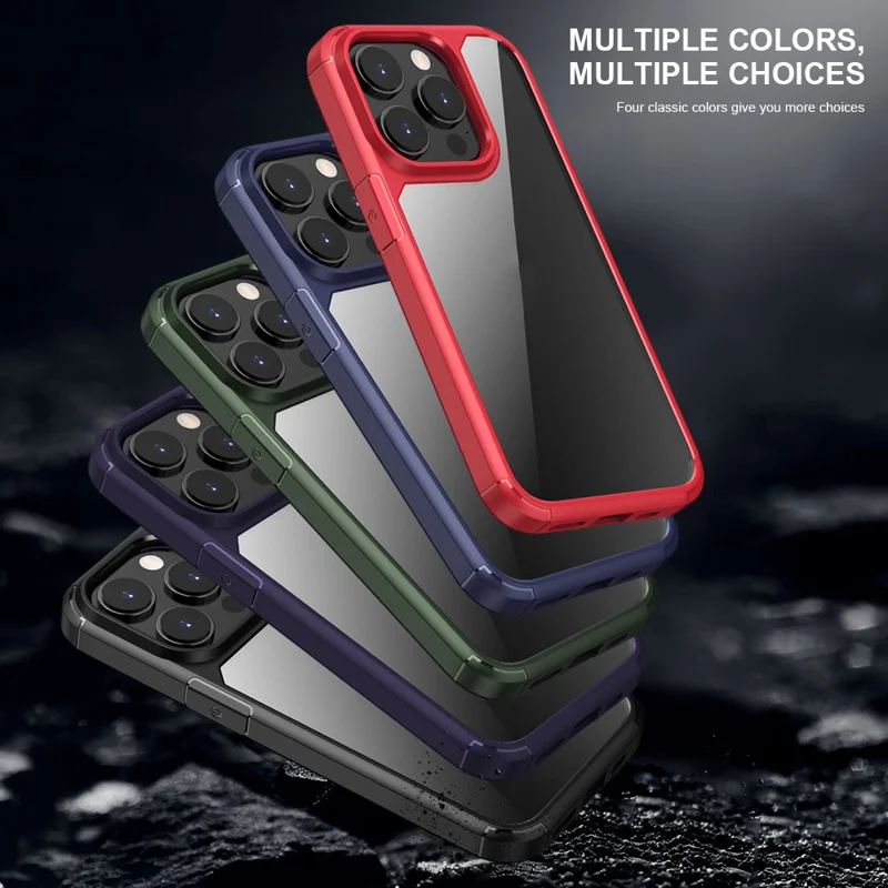 Serie Armor Defense per iPhone 15 Pro Max Custodia Trasparente in TPU + PC Anti-Caduta - Nero