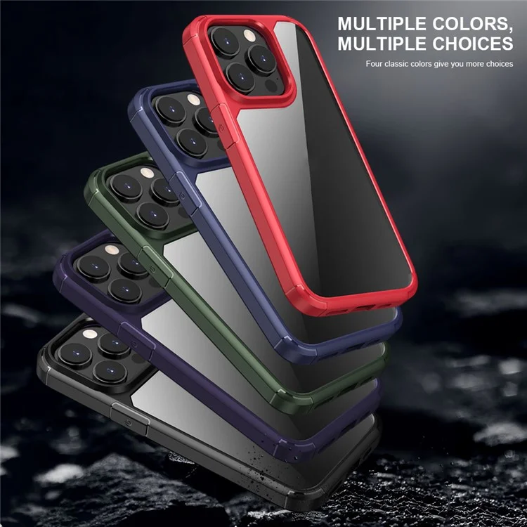Defense Armor Series for iPhone 14 Pro Max Clear Back Phone Case TPU + PC Shock Absorption Cover - Blackish Green