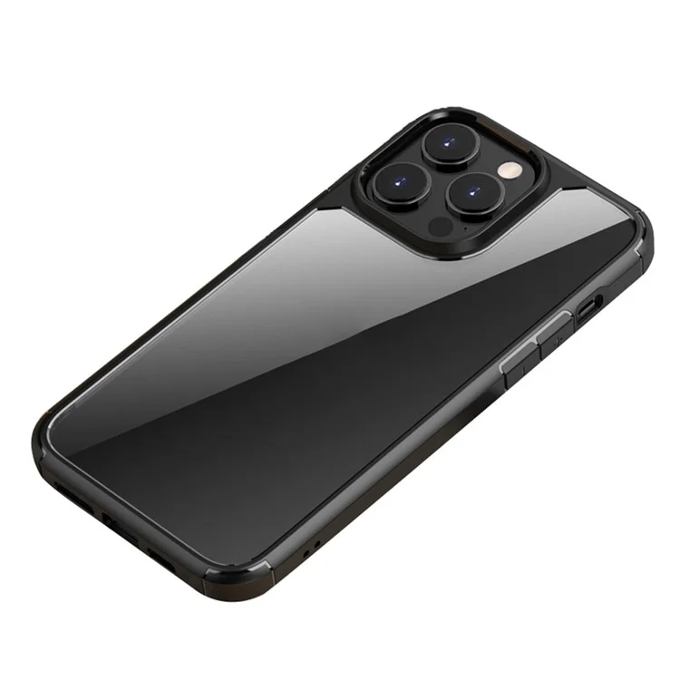 Defense Armor Series Phone Case for iPhone 14 Pro , Clear PC Back + TPU Bumper Protective Cover - Black