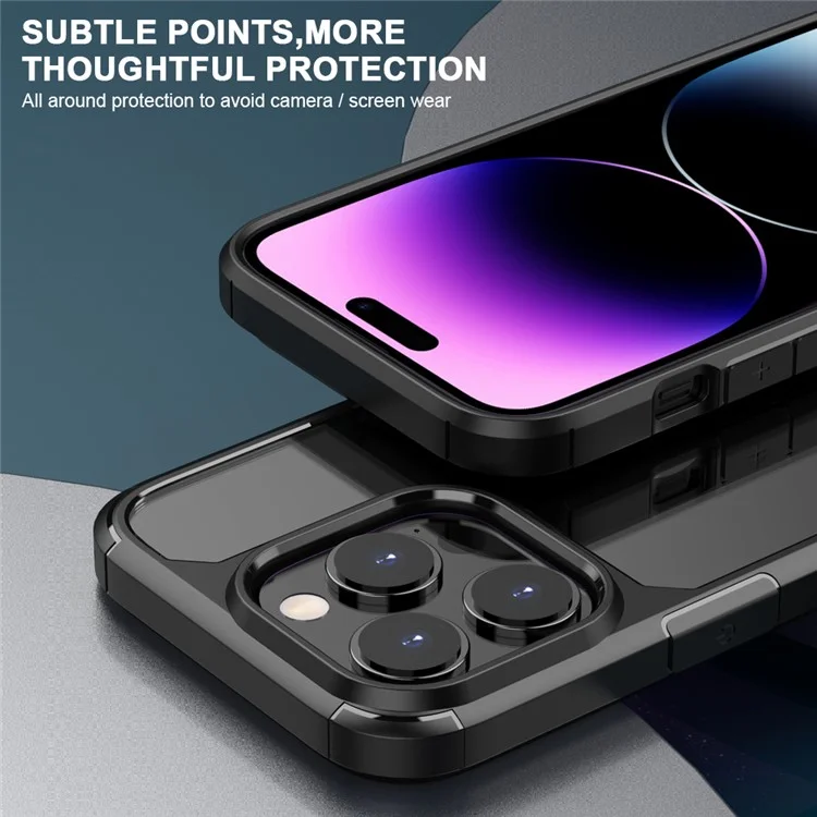 Defense Armor Series Phone Case for iPhone 14 Pro , Clear PC Back + TPU Bumper Protective Cover - Black