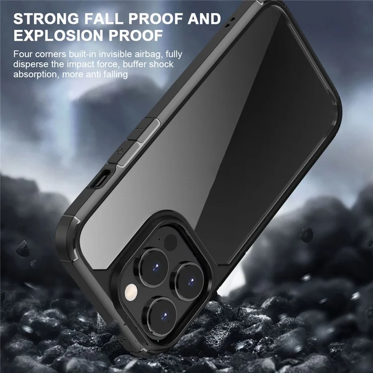 Defense Armor Series Phone Case for iPhone 14 Pro , Clear PC Back + TPU Bumper Protective Cover - Black