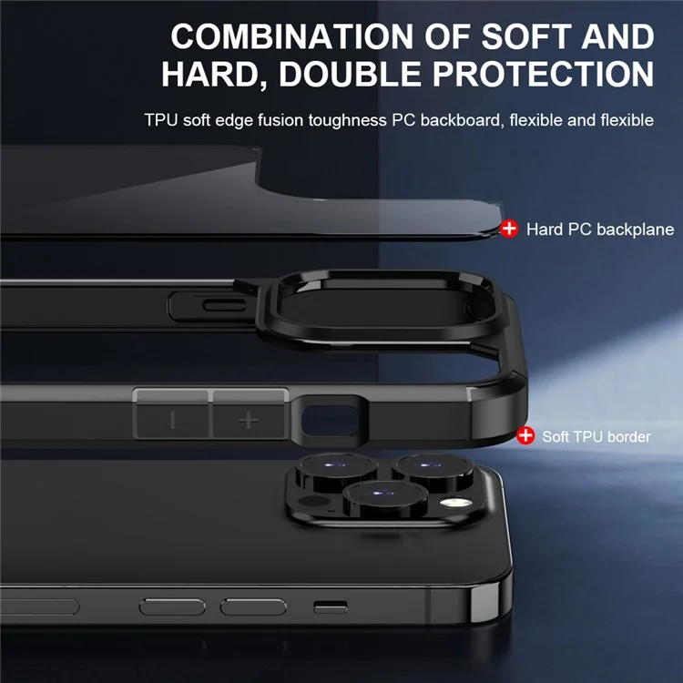 Defense Armor Series Phone Case for iPhone 14 Pro , Clear PC Back + TPU Bumper Protective Cover - Black