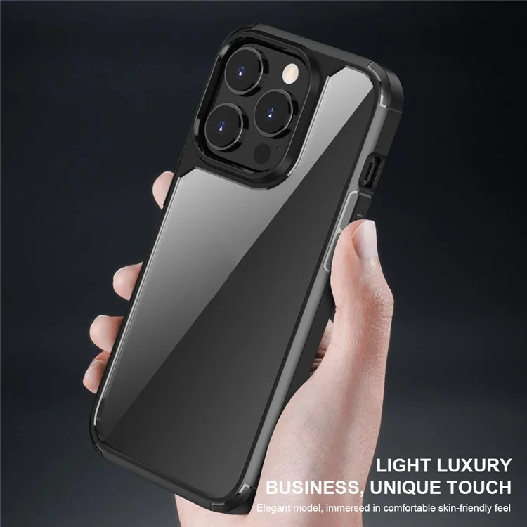 Defense Armor Series Phone Case for iPhone 14 Pro , Clear PC Back + TPU Bumper Protective Cover - Black