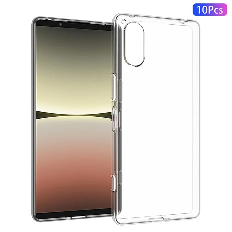10 stk./pakke til Sony Xperia 5 V, gennemsigtig, fleksibel TPU-case med indvendig vandmærkefri tekstur, mobiltelefonbeskyttelse