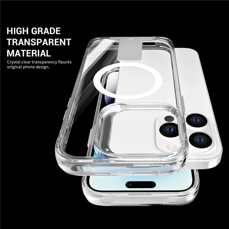 For iPhone 14 Pro Magnetic TPU+PC Clear Cover Kickstand Phone Case Compatible with MagSafe - Transparent