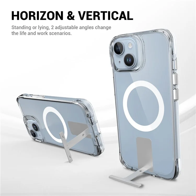 Für iPhone 15 Aluminiumlegierung Kickstand Cover Klare TPU+PC Handyhülle Kompatibel mit MagSafe - Transparent