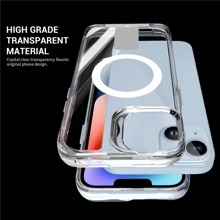 For iPhone 15 Plus / 14 Plus Clear Phone Case Compatible with MagSafe TPU+PC Anti-drop Kickstand Cover - Transparent