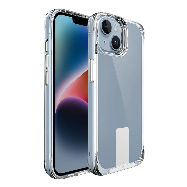 For iPhone 14 Plus Aluminum Alloy Kickstand Phone Case Transparent TPU+PC Cover - Transparent