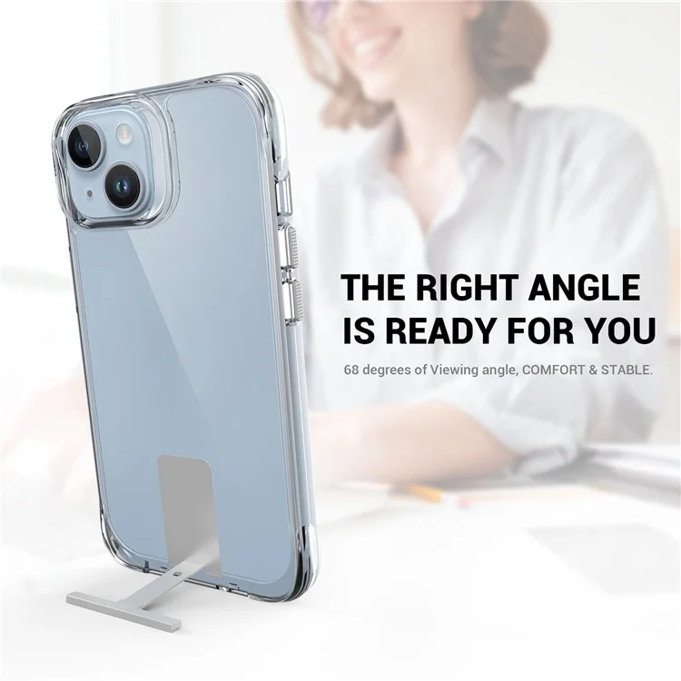 For iPhone 14 Plus Aluminum Alloy Kickstand Phone Case Transparent TPU+PC Cover - Transparent