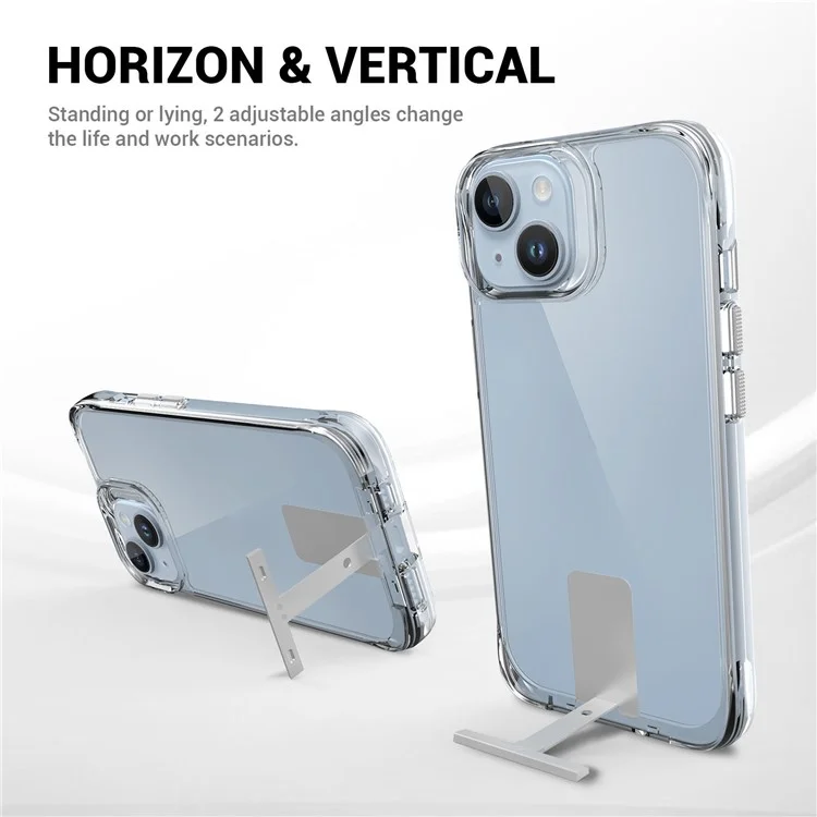 For iPhone 14 Plus Aluminum Alloy Kickstand Phone Case Transparent TPU+PC Cover - Transparent